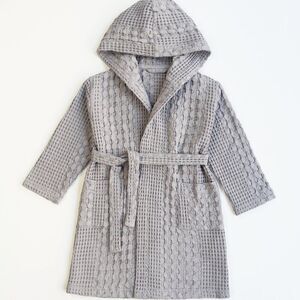 Organic Waffle Cotton Kids Bathrobe Grey